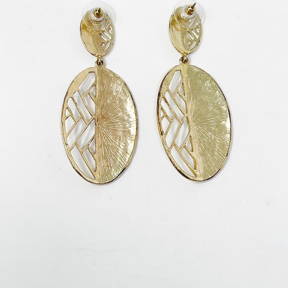 Gold Tone Textured Cut Out Dangle Drop Earrings Fashion Statement Costume - Picture 3 of 4